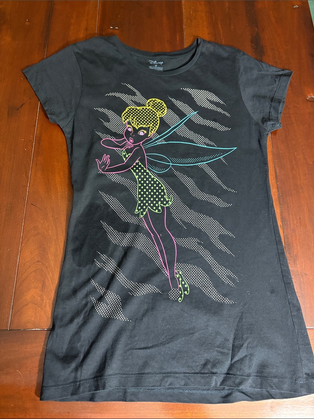 Disney Juniors Black Short-Sleeve Tinker Bell Graphic Tee with Neon Accents
